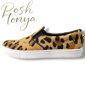 Steve Madden Ecentrcl Leopard Calf Hair Slip On Sneakers Size 7 Casual